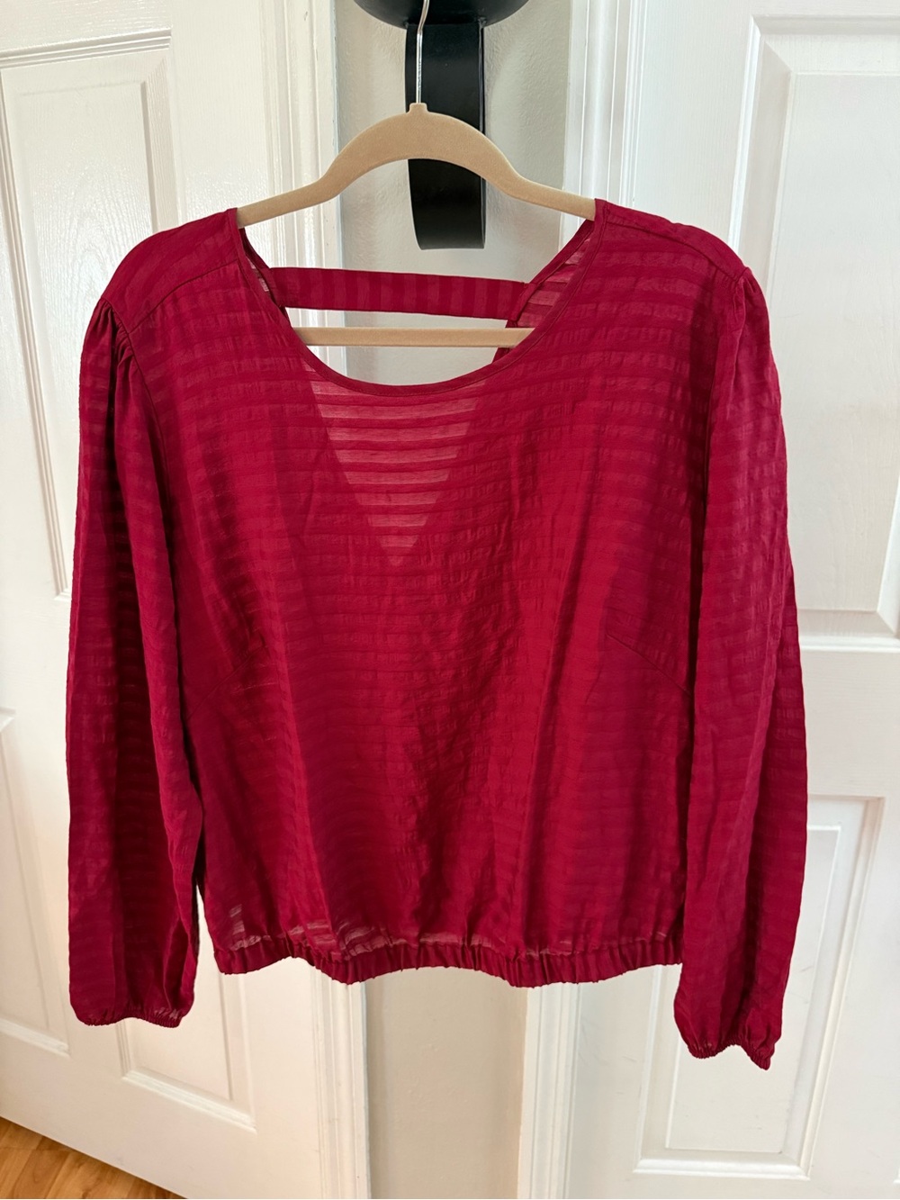 LOFT FuchsiaTextured Long-Sleeve Blouse